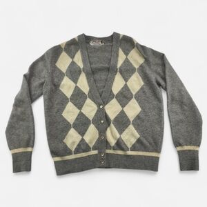 Jaeger London Vintage Lambswool Argyle Cardigan UK 38 Made in Britain
